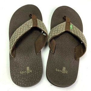 Sanuk Sandals Flip Flops size 8 Brown Woven Yoga Mat Insole Comfort Wide Strap